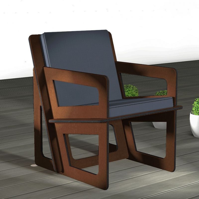 Fauteuil sur-mesure pour jardin sous abri en Valchromat hydrofugé.